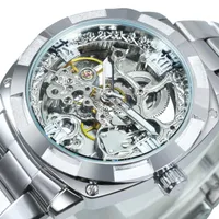 손목 시계 남성용 패션 럭셔리 시계 기계적 골격 자동 시계 스테인레스 스틸 스트랩 레트로 시계
