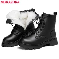 Stiefel Morazora Größe 35-43 Echtes Leder Knöchel Reißverschluss Dicke Pelz Warme Schnee Frauen Wolle Damen Schuhe