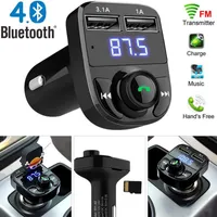 X8 FM TRANSMITTER AUX MODULADOR KIT DE AUTOMOTES Bluetooth Handsfree Car Audio Receptor Reproductor de MP3 con 3.1A CARGA RÁPIDA DUAL DUAL USB COC C con caja