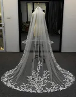 Bridal Veils 2022 Wedding 3D Flowers Floral Veil One Layer Long Cathedral Lace Edge Elegant For Bride With Metal Comb