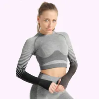 Corto Entrenamiento Para Mujer Camisa Poriva Manga Larga Top Yoga Fitness Sin Costuras Ropa Deportiva Femenina