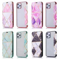 Luxury Plated Marble Geometric Leather Wallet Cases For Iphone 13 Pro MAX 2021 12 Mini 11 XR X XS 8 7 6 5 Stone Rock Chromed Metallic Coque Phone Cover Pouch Purse