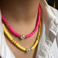 Hoge kwaliteit Boheemse regenboog polymeer klei schijf heishi bead parel ketting sieraden voor dames