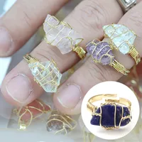 Frauen Multicolor Natürliche Rock Mineral Ringe Draht Wrap Quarz Stein Resistable Amethysts Fluorit Kristall Kreative Fingerring