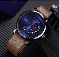 Yazolel Unieke wijzerplaat Persoonlijkheid Draaitafel Design Mens Horloge Smart Sport Clear World Time Horloges Lederen Riem Jeugd Horloges Surprise Gift