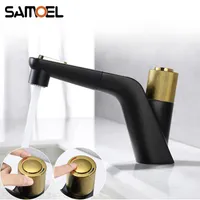 Bathroom Sink Faucets Brass Matte Black With Gold Thermostatic Faucet Deck-mounted Temperature Constant Push-tone Basin Mixer Water Tap
