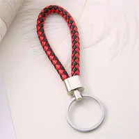Mix color Leather Braided Woven Keychain Rope Rings Fit DIY Circle Pendant Key Chains Holder Car Keyrings Jewelry accessories 475 T2