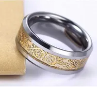 Dragão de ouro inlay tungstênio carboneto anel jóias 8mm de largura para homens