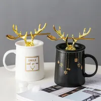 Canecas Tazza da caffe em Corna d'Oro Cerâmica Nordica Con Coperchio e Cucchiaio Colazione por La Casa Latte Coppia