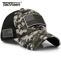 TACVASEN Tactical Camouflage Baseball Caps Men Summer Mesh Military Army Caps Constructed Trucker Cap Hats With USA Flag Patches 220114