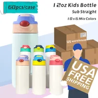 Local Warehouse 12oz 20oz Sublimation STRAIGHT Sippy Cups Kids Water Bottle with flip on the top Stainless Steel Baby Bottle Feeding Nursing Bottle USA Stock