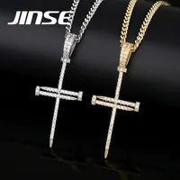 Jinse 2021 Män Punk Cross Necklace Mail Styling Charm Zircon Iced Pendant Gold Silver Color Chian Creative Halsband Presenter