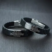 Tennis To My Son Courage From Mom DAD Bracelets Men Male Boy Stainless Steel Black Silicone Sports Family Love Pulseira Adjustable