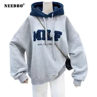 Revilbo MILF HOODIE의 스웨터 편지 인쇄 양고기 양모 풀오버 느슨한 한국식 재킷 전체 슬리브 캐주얼 탑 210825