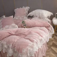 Yatak Takımları 4 adet / grup Kızlar Nevresim Kış Sıcak Kadife Set Kraliçe Kral Tam Ikizlik Yatak Ile Gömme Sac Ev Tekstili