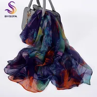 [bysifa] Ladies Silk Scarf Shawl New Long Scarves Fashion Brand Fashionable Purple Blue Neck Beach Encapsul-ups