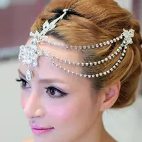 Clear Crystal Dangle Forehad Hoofdband Tiara Crown Bridal Pageant Prom Headpieces Bruiloft Teardrop Haar Sieraden Accessoires 1pc