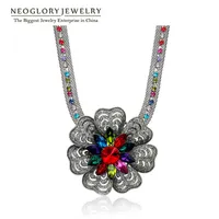 Pendanthalsband Neoglory Färgstark kristallstrass Flower Bohemian Statement Chain for Women 2021 Brand Elegant Fashion Jewelry