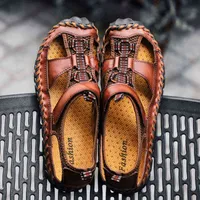 Terlik Cungel Erkekler Sandalet Hakiki Deri Yaz Rahat Ayakkabılar erkek Roma Beach Sandalias de Hombre Cuero 220302