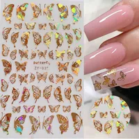 10 pc 1 pc holográfico borboleta 3D nail art stickers adesivos Sliders coloridos DIY dourado unha transferência decalques desmaiadores