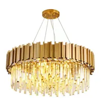 Round Gold Chandelier Lighting K9 Crystal Stainless Steel Modern Pendant Lamp for Kitchen Dining Room Bedroom Bedside Light