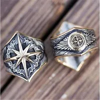 Antique Star Pattern Carving Band Anello Personalizzazione Argento Gold Due tono Uomini anelli per gioielli all'ingrosso