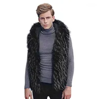 Plus Size Coats Men Faux Fur Vest Jacka Ärmlös Vinterkropp Varm Coat Hooded Waistcoat Gilet Outwear # 1812 A # 7221