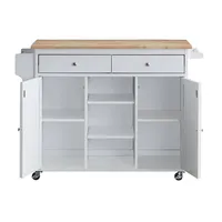 US Stock Bedroom Furniture Cottage Style Kitchen Island Storage Cart Natural Finish Top White Color a22
