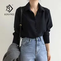Summer Arrival Women Solid Black Chiffon Blouse Long Sleeve Casual Shirt Women's Korean BF Style Chic Tops Feminina Blusa T0 220125