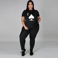 Plus Size Tracksuits XL5XL Mouth  Card Print 2 Two Piece Set Tracksuit For Women Short Sleeve Oneck Tshirt And Pencil Swea8557329