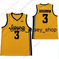 College 2020 Hawkeyes New Iowa Basketball Jersey NCAA 3 Bohannon Yellow All Stitched and Embroidery Men Youth Size