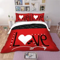 Wongs Bedding Love Heart Beddingセット赤い色の羽毛布団カバーピローケース寝具ホームテキスタイルC0223