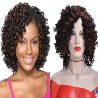 Perucas sintéticas Short Afro Curly Wig Marrom escuro para mulheres negras resistentes a calor festa de traje de cabelo kinky
