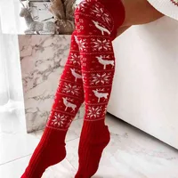 Medias de Navidad Punto largo de mujeres para niñas Mujeres Mujeres Invierno Calcetines de punto cálido muslo alto sobre la rodilla