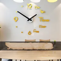 3D Akrilik DIY Duvar Saati Modern Tasarım Büyük Dekoratif Kuvars Saatler Sessiz Hareketi Oturma Odası Dekoratif Saatler Siyah Altın 674 K2
