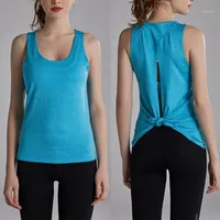 Tanques de mujer Camis Color Sólido Mujeres Abierto Abrir Atrás Camisola de secado rápido Camiseta Top Entrenamiento Chaleco deportivo