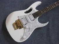 I lager-högkvalitativ 7V dubbel vibratorsystem elektrisk gitarr steve vai jem 24p vit pärla fingerboard blomma av liv skal inlaid gitarr