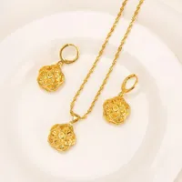 Orecchini Collana Gold Dubai India Fashion Jewelry Sets Flower Shape Pendant Bridal Wedding Party Regali