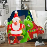 Grinch Stoleクリスマス3DプリントSherpa Blanket Quiltカバートラベル寝具アウトレットベルベット豪華なスロープレース2層ブランケットCS07