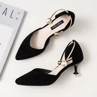 Sapatos de vestido Pearl Metal Ball Decore Sandálias de Veludo Mulheres Estilete Capa de Vidro Salto alto Sandalias Pontos dedo 3-Fácios vestindo Sandale 2021