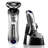 Rasoir rotatif Kemei pour hommes Razor électrique humide et sec avec système de rasage rechargeable de système de nettoyage intelligent IPX6 lavable 220223