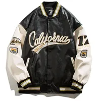 Мужские куртки Hip Hop Leather Baseball Jacket пальто Мужчины Лоскутная Японский Streetwear Varsity колледж моды ретро Harajuku мотоциклов