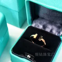 New Luxury Designers High version Sterling Silver Open double t ring female t home plated 18k rose gold ring white Fritillaria diamond couple ring