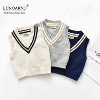 루노 쿠코 어린이 조끼 스웨터 두꺼운 바늘 민소매 풀오버 V 넥 캐주얼 가을 겨울 아이 소년 소녀 스웨터 Y0925