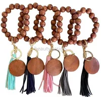 DHL 6 estilos Bracelet de madeira Keychain com borlas chave diy diy fibra de madeira pandent bead barbangle chave decorar moda dd