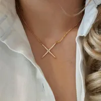 Christian Jesus Kreuz Anhänger Lange Halskette Vintage Gold Farbe Buchstabe X Kristallchoker Halsketten Für Frauen Religiöse Schmuck