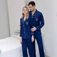 Sexy Satijn Paar Pyjama's Hight Quality PJS Home Suit Spring Damesmen Sleepwear Cardigan Lange Mouw Unisex Pyjama Q0706