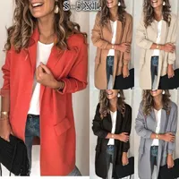 Women's Jackets 2021 Spring And Autumn Fashion Casual Solid Color Long-sleeved Fake Pocket Suit Jacket Ladies Outerwear