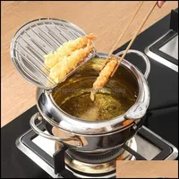 Cocina Cocina Cocina, Comedor Bar Home Gardendep Frying Pot con + Tapa 304 Acero inoxidable Cocina japonesa Tempura Pan de freidora 20 24 cm KC0405