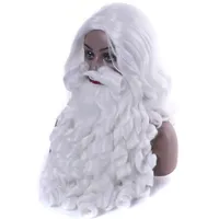 Party Masks imissuのクリスマスの衣装サンタクロースのかつらとひげの合成髪のクリスマスのハロウィーンの帽子のための白いコスプレのヘア。